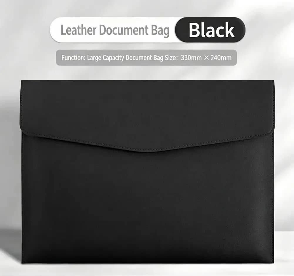 A4 Leather Document Bag For House Purchase Contract Storage, Business Office Folder And File Pocket