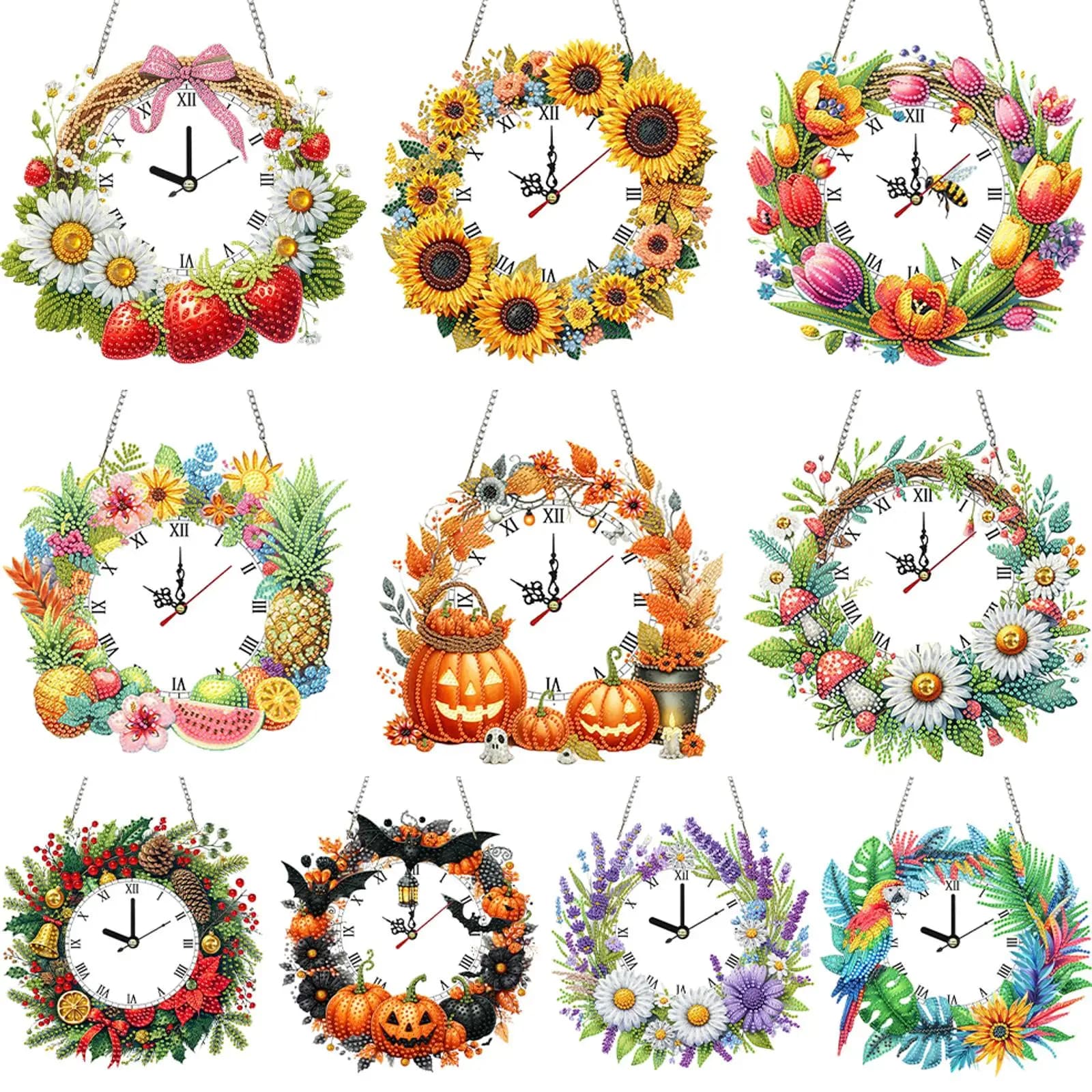 Orologio da Parete 2D Piatto Fai-da-Te con Strass a Forma Speciale, Pendente Artistico con Diamanti, Decorazione da Appendere alla Finestra per Arredamento Casa