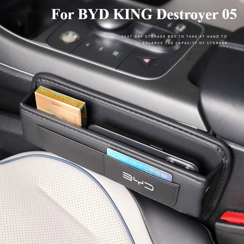 Car Front Row Seat Crevice Leather Storage Box Pocket for BYD KING Destroyer 05 Cup Phone Holder Storage Bag Interior Storage
