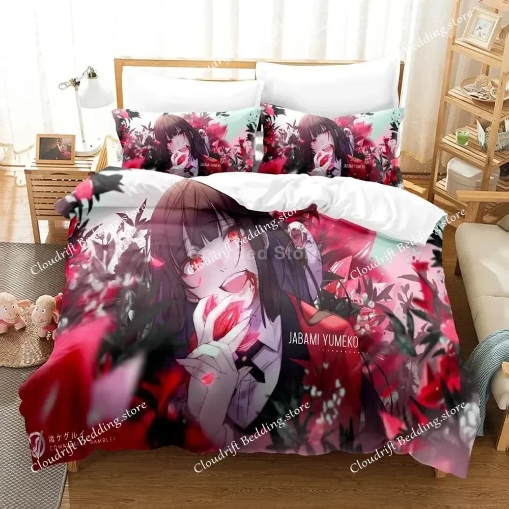 Anime Kakegurui Bedding Set for Girl 3D Print Duvet Cover Sets Comforter Bed Polyester Twin Queen King Single Size Boys Kids