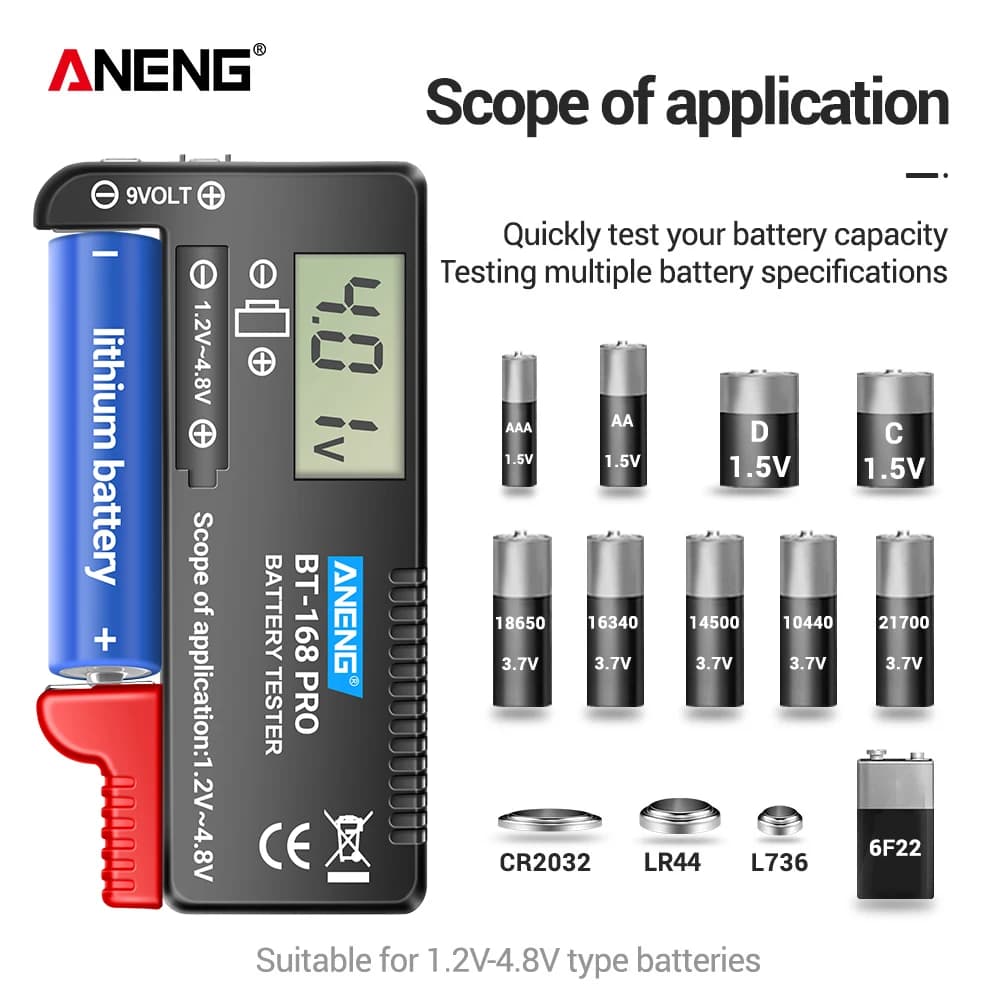 ANENG BT-168 PRO Digital Lithium Battery Capacity Tester Chest Load Analyzer AAA Control Display AA Universal Test Button Cell