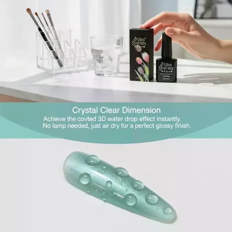 Top Coat Gel Polish 3D Effetto Goccia d'Acqua Senza Residui, Lucentezza Estrema per Nail Art Eleganti