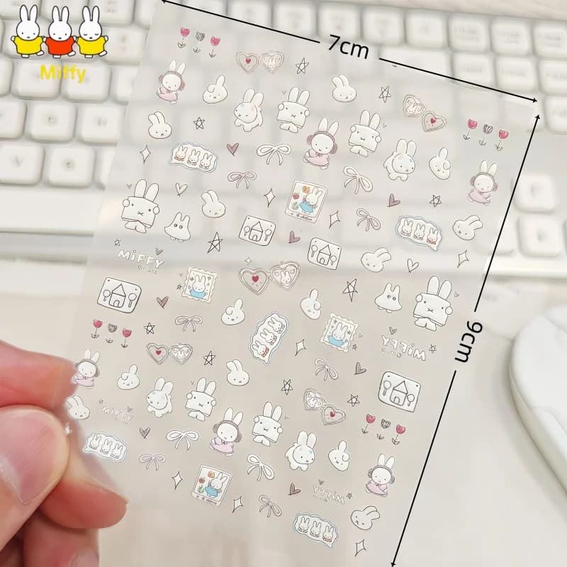 Decorazioni Kawaii Miffy, Adesivi per Unghie 3D in Rilievo, Coniglio Cartone Animato, Adesivi per Bicchieri d'Acqua, Adesivi per Fotocamera CCD, Decorazioni per Unghie, Regali