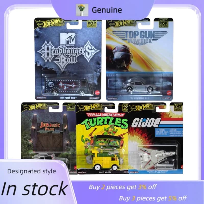 Hot Wheels Set di giocattoli per modellini di veicoli pressofusi in scala 1:64 - TMNT Jurassic Park Gi Joe Porsche Jeep Pop Culture da collezione