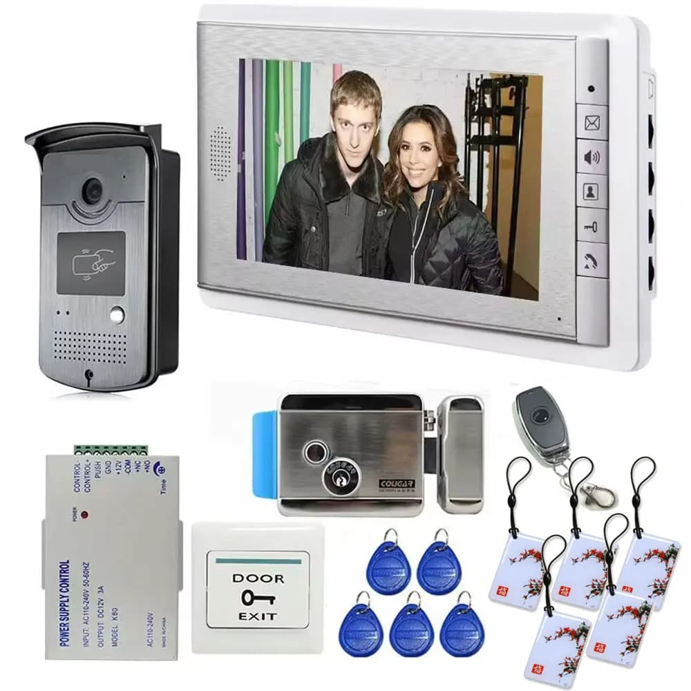 Home Wired 7 inch Video Door Phone Intercom Entry System 1 Monitor + 1 RFID Access IR Camera + Electric Control Door Lock