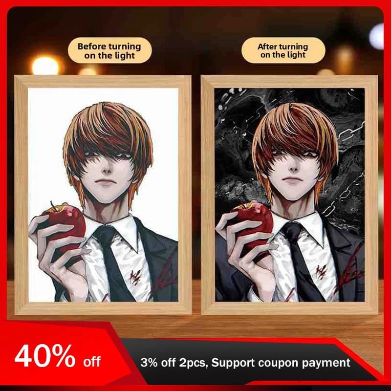 22 cm/8.66 pollici Death Note Anime 3D Luce Pittura Lampada Led Periferiche da collezione Creatività Notte Desktop Display Decorazione della stanza