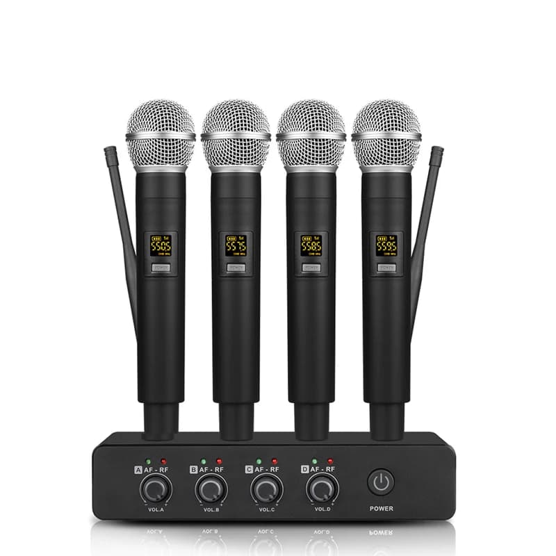 4-Channel UHF Wireless Microphone System With 4 Hand-held Microphones Karaoke Machine For Party Wedding Church Conference Speech