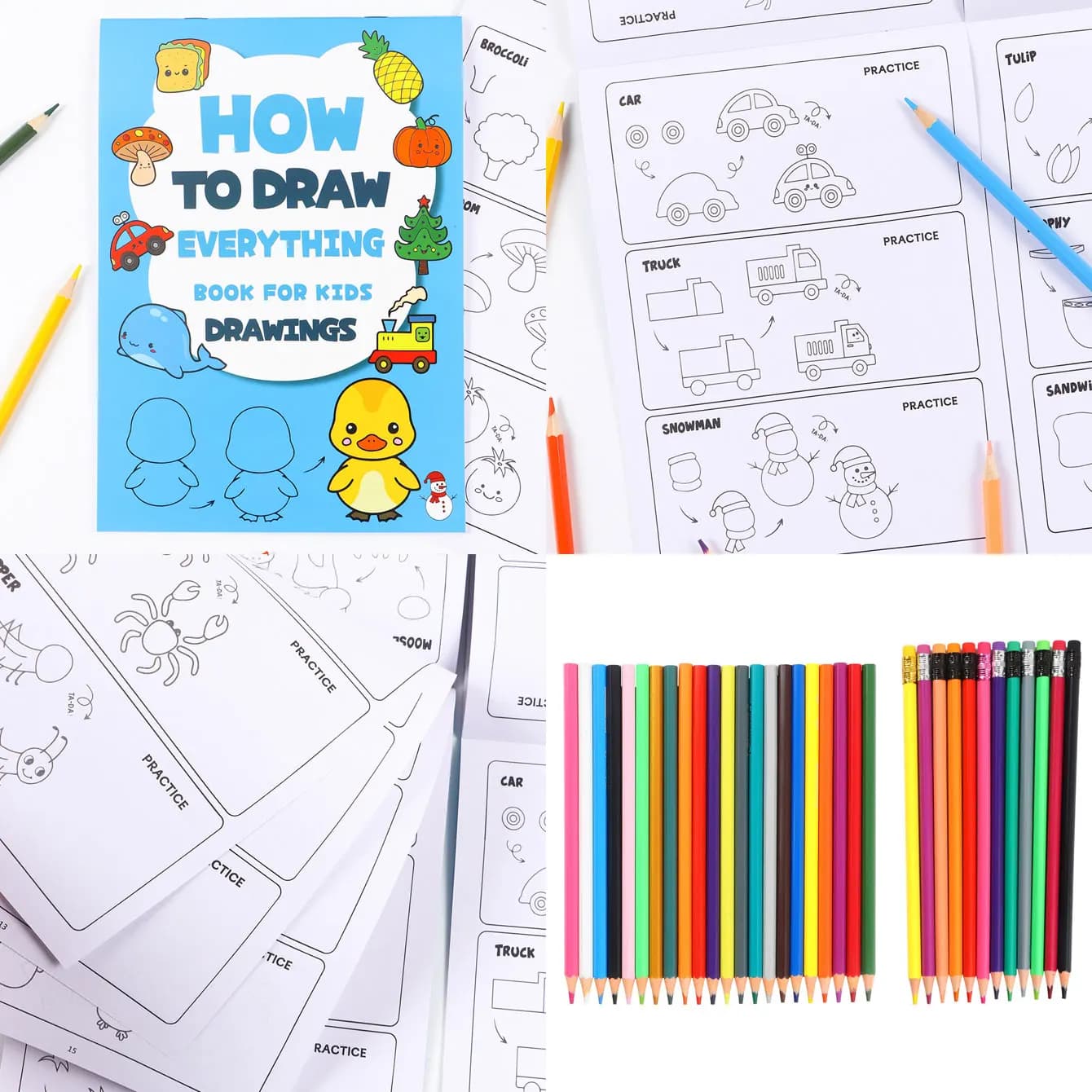 13pcs 200+ Easy Art Tutorials,Colored pencil set Learn to Draw Animals Musical Instruments, Art Learning Guide for Kids Beginn