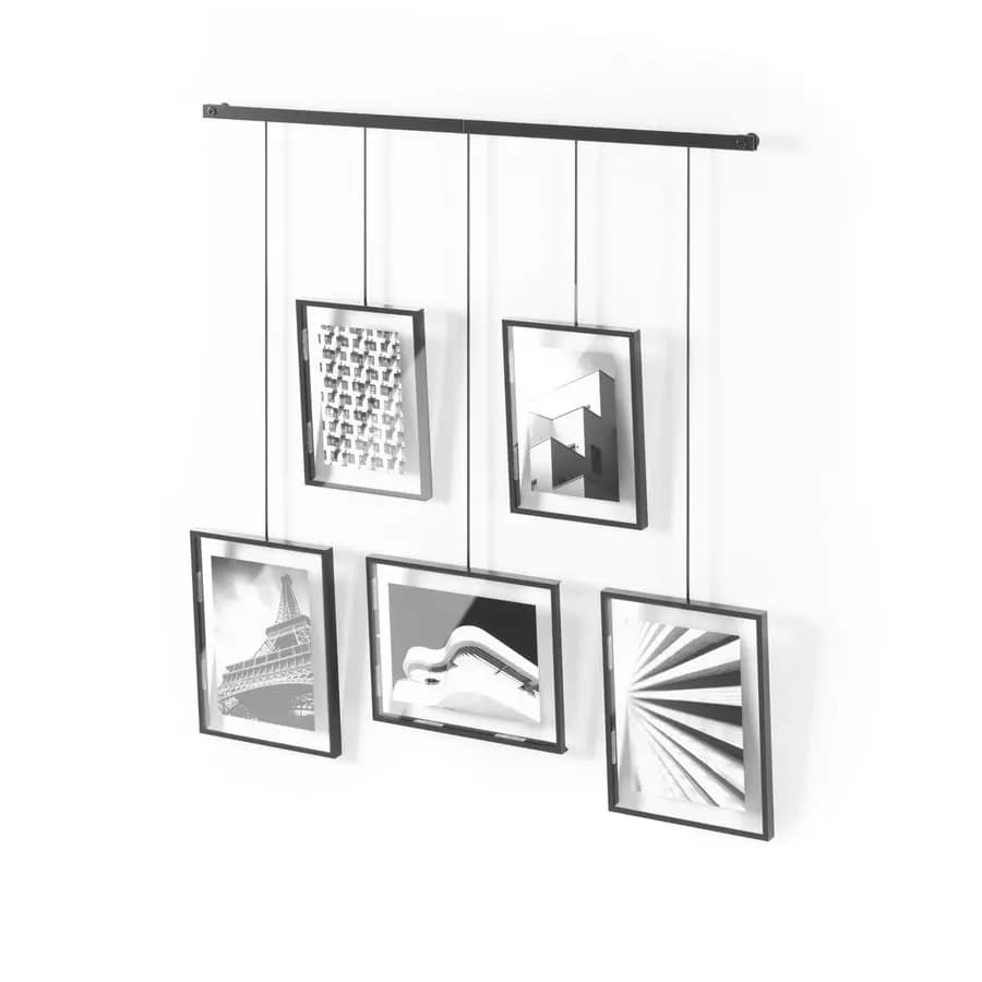 Set of Frames for Photographic Exhibition, Stand Display Adjustable for Five Photos, Two 4x6 and Three 5x7, Set of 5, Black