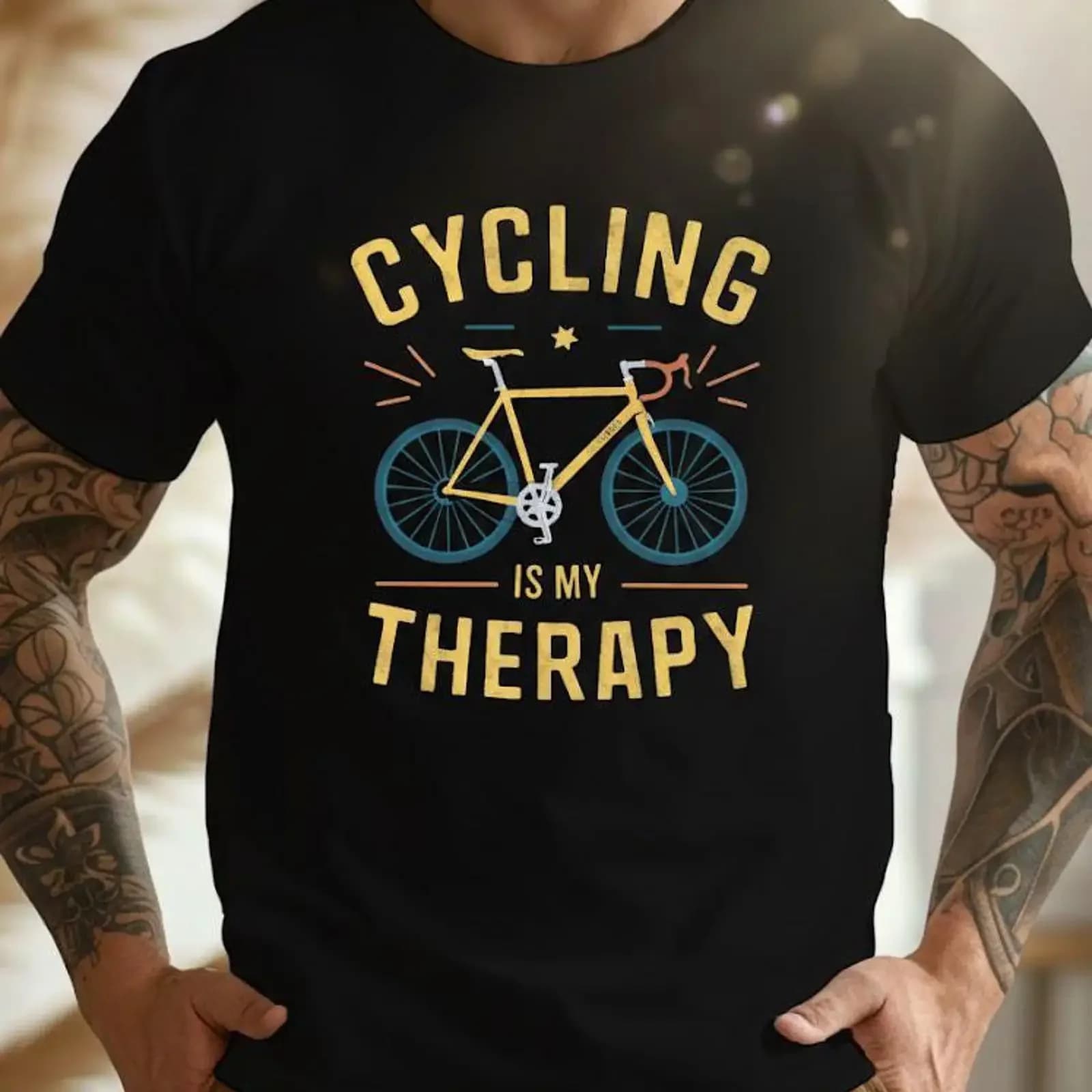 Cycling Is My Therapy T Shirt Men amp 39 s Summer vintage Washed graphic Versatile Casual streetwear Slightly Breathable