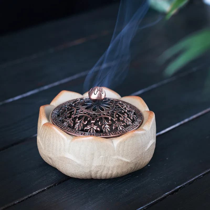 Zen Style Ceramic Lotus Incense Censer Simple Stick Incense Holder for Home Tea Ceremony Indoor Worship Aromatherapy Decoration