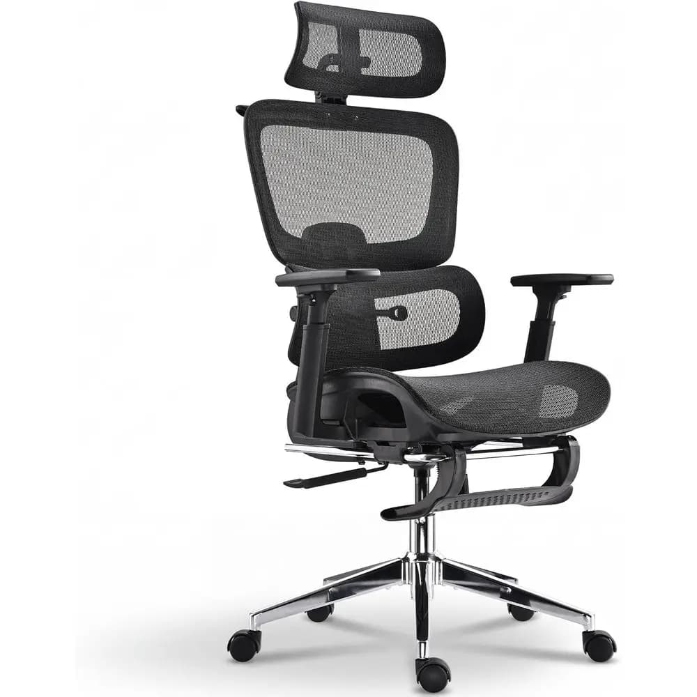 Ergonomic Oice Chair, Home Mesh Desk Computer Chair, Comortable Gaming Chair with ootrest, Wheels, Adjustable 2D rest, Lumbar Su