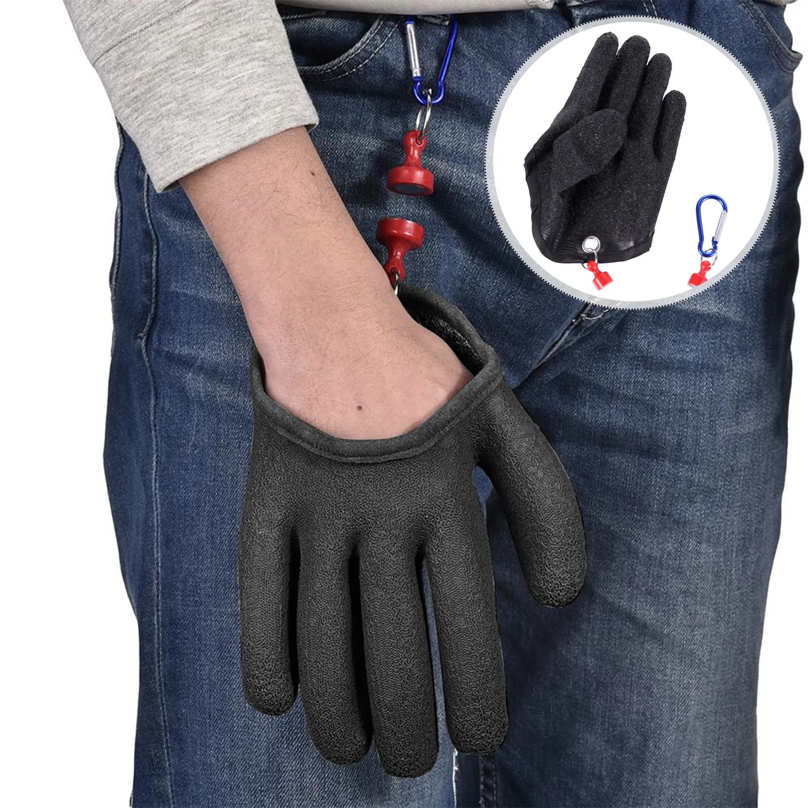 Latex Fish Catching Gloves Non-Slip Fishing Glove Anti-Fishbone Skidproof Lightweight Easy Clean Portable Hang Hook for Outdoor