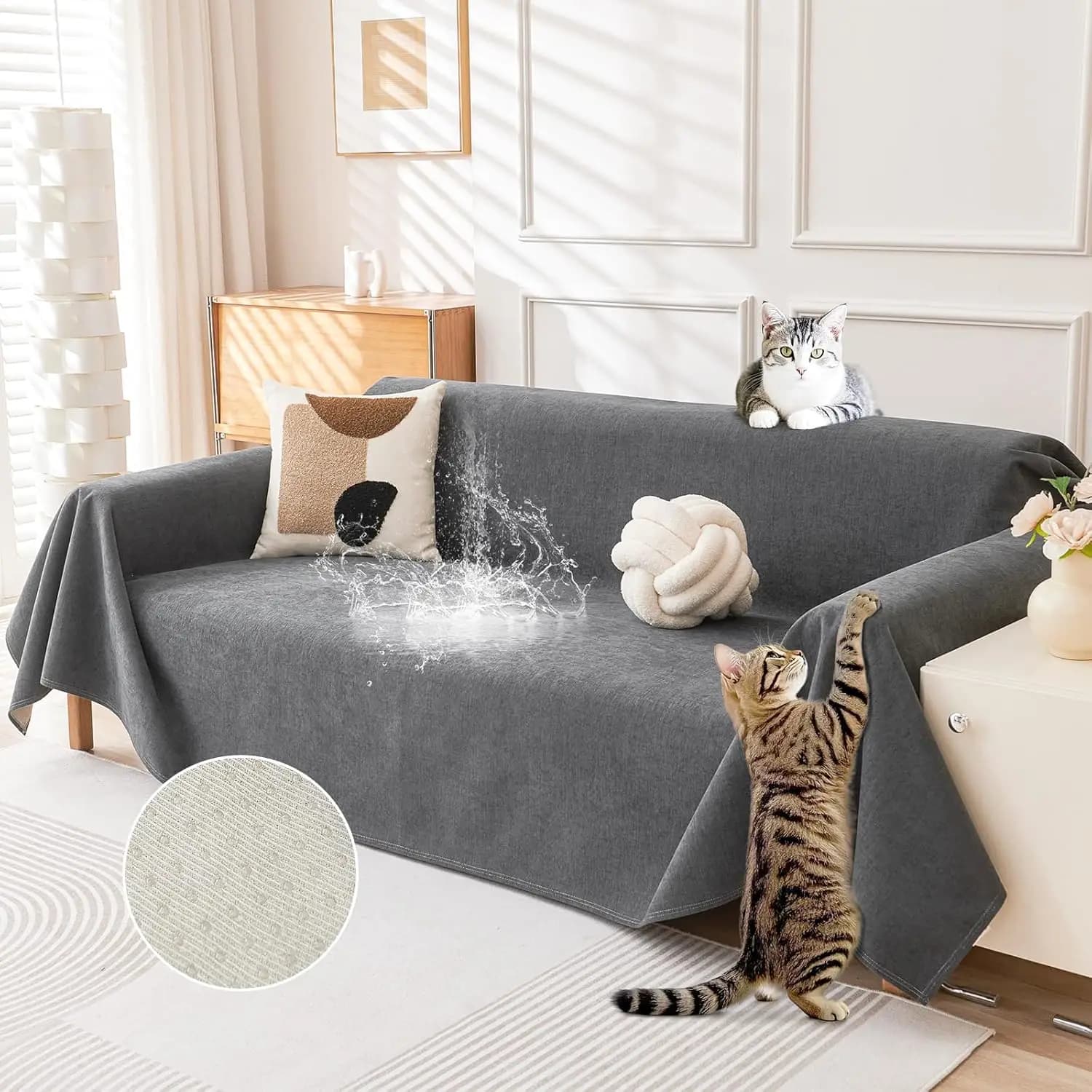 Waterproof Pet Sofa Cover, Anti-Slip Couch Protector for 3-Seat, Dark Grey 71x118"