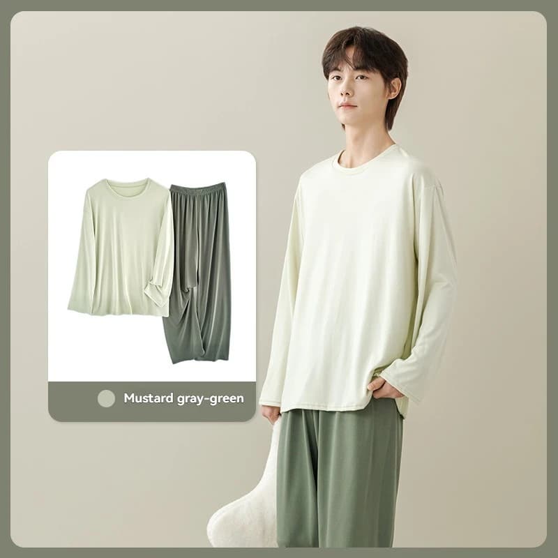 Spring and Summer Long Sleeved Long Pants Men and Women's Home Pajamas Set Soft and Comfortable Loose Round Neck T-shirt