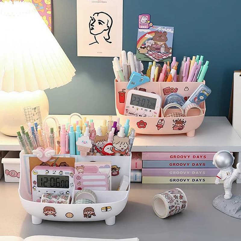 1pc portapenne per cartoni animati Ins organizer da scrivania per ragazze portapenne da tavolo Kawaii scatola di immagazzinaggio di cancelleria carina di grande capacità