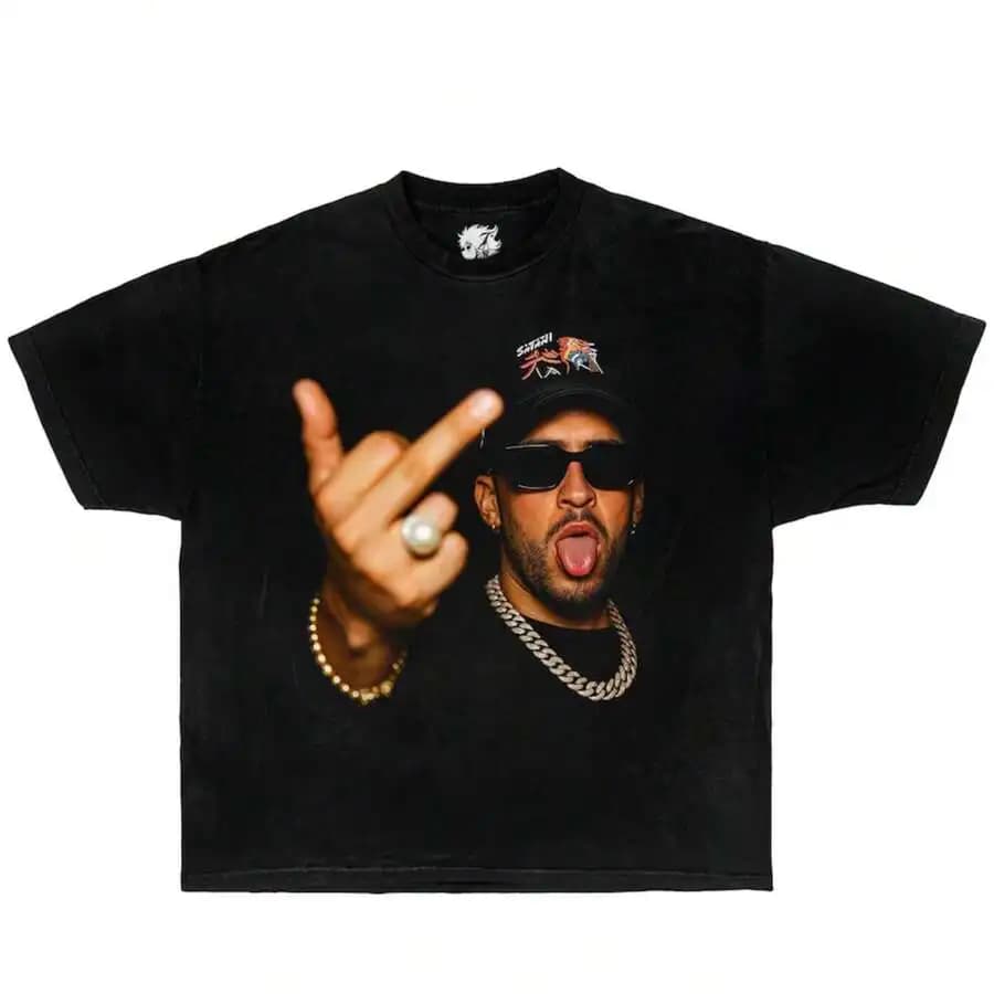 Maglietta Boxy Streetwear Bad Finger Benito Bunny Sing, Calcio di Porto Rico, Grafica, Oversize