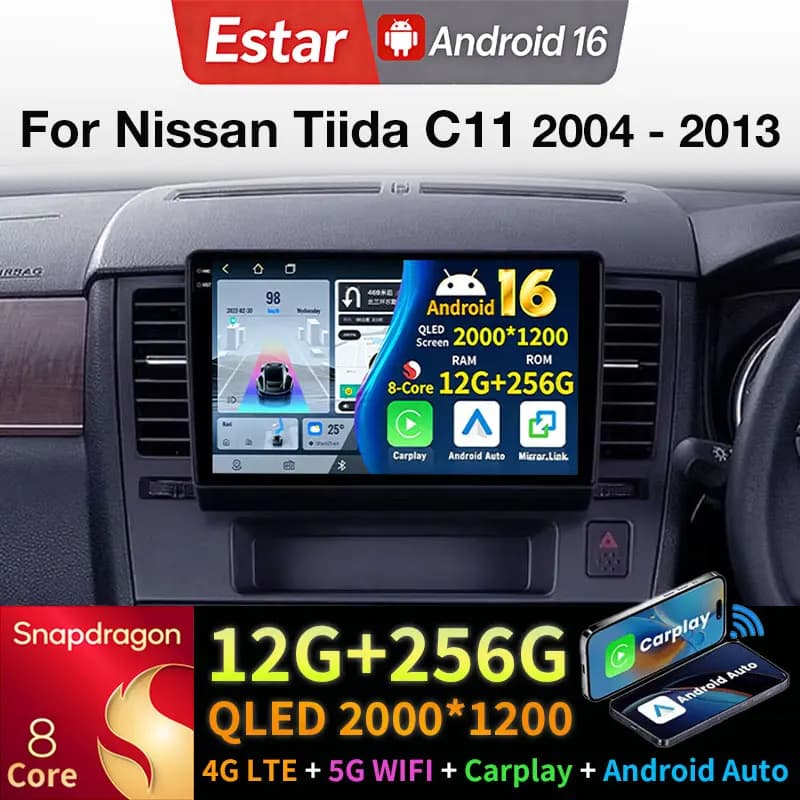 Android 16 Carplay per Nissan Tiida C11 2004 - 2013 RDS Navi GPS DSP BT Wifi Lettore Video Stereo Navigazione Auto Telecamera 360 2din