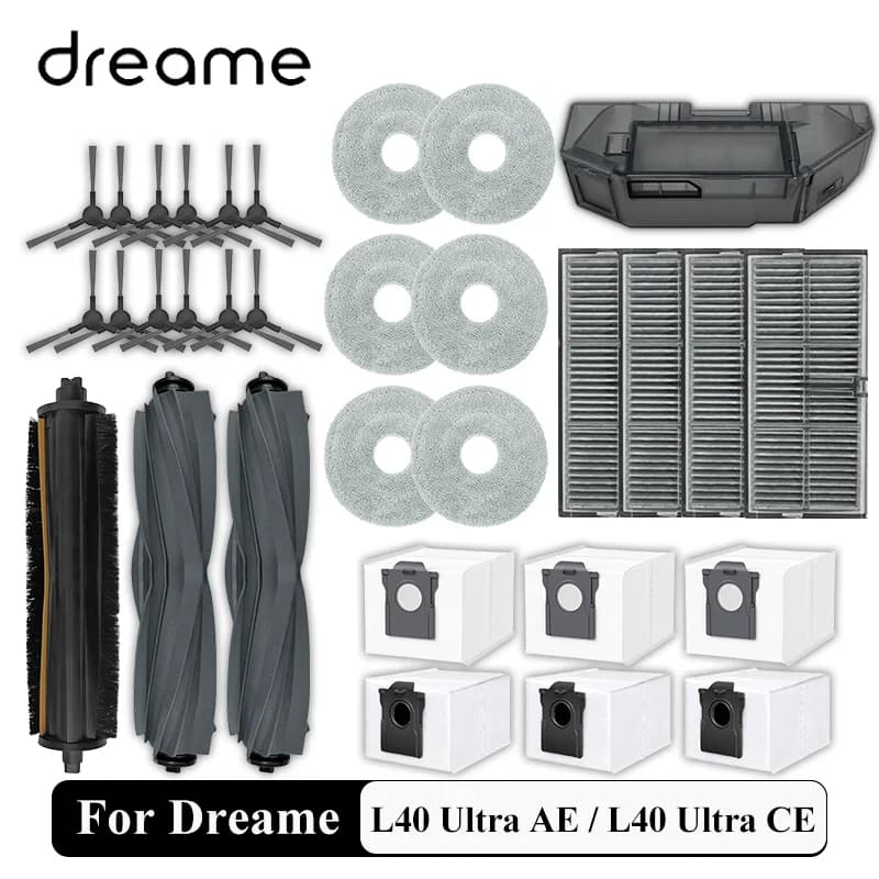 Parti di Ricambio per Robot Aspirapolvere Dreame L40 Ultra AE / L40 Ultra CE: Spazzola Principale, Spazzola Laterale, Panno, Filtro HEPA, Sacchetto Raccoglipolvere, Accessori