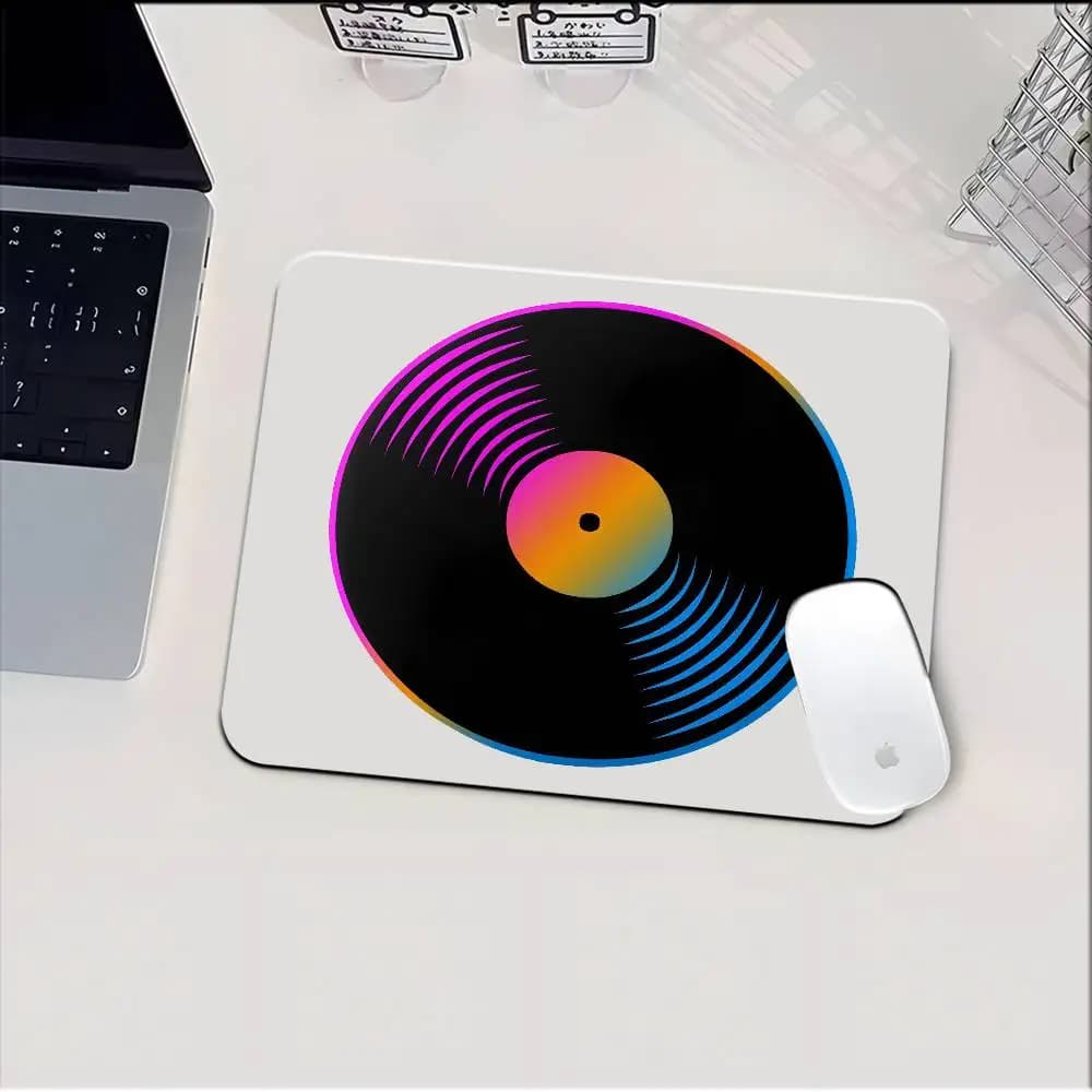 Mid Century Retro Vinyl Records Anime Small LockEdge Mouse Pad For Gamers Computer Desk Pad Rectangular Anti-slip Rubber