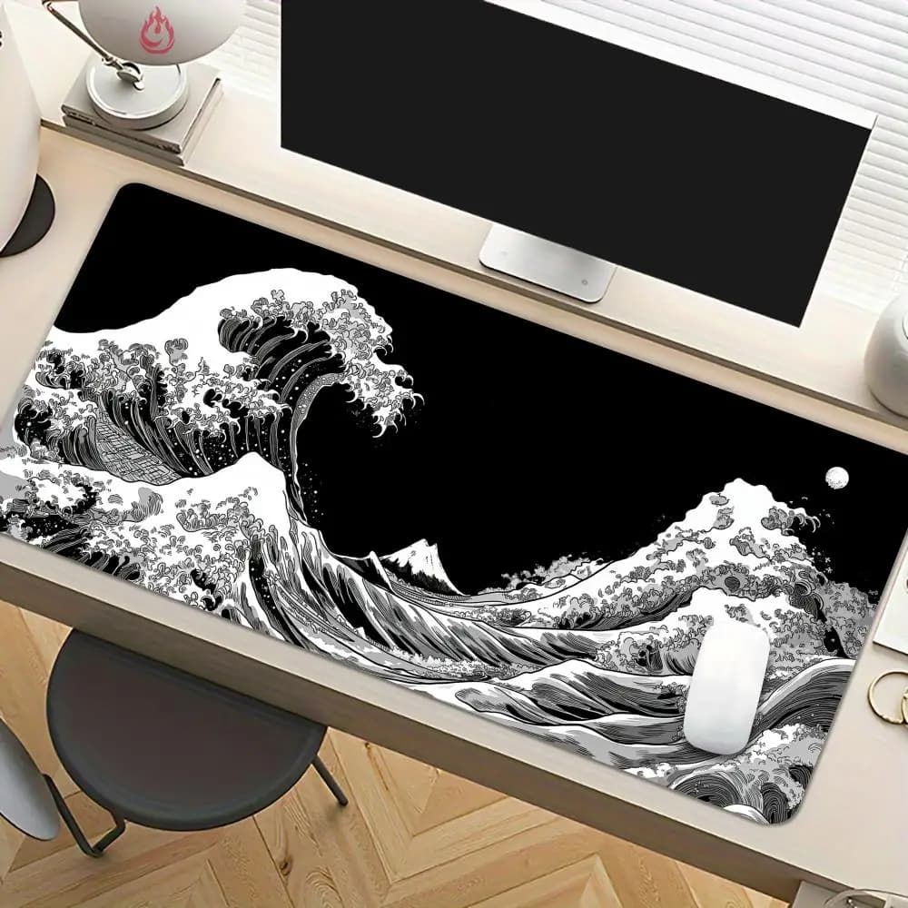 Tappetino per mouse estetico bianco e nero Giant Wave, tappetino per mouse da ufficio antiscivolo, accessori per PC, tastiera, tappetino da gioco, tapis souris