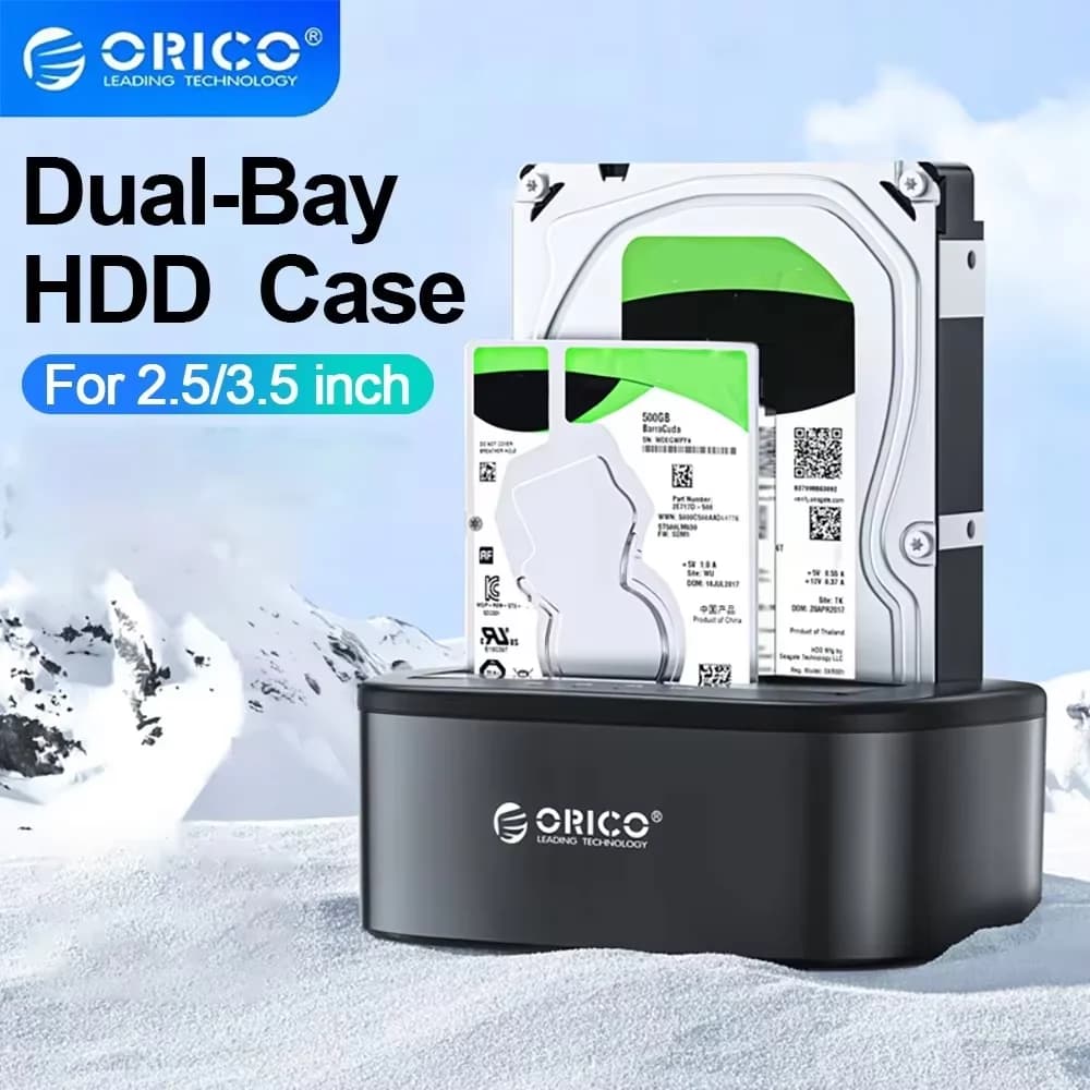 ORICO Docking Station per Hard Disk a Doppio Slot per HDD/SSD da 2.5/3.5 Pollici, Box Enclosure USB 3.0 a SATA con Alimentatore 12V3A