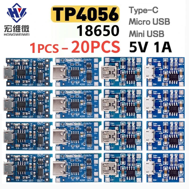 Type-c Micro MINI USB 5V 1A 18650 TP4056 Lithium Battery Charger Module Charging Board With Protection Dual Functions 1A