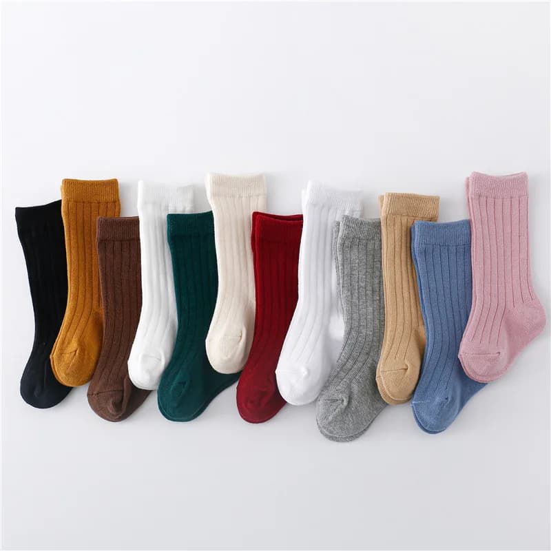 0-5Years Kids Boys Girls Socks Cotton Solid Striped Soft Baby Knee Long Children's Socks School Sport Baby Boy Sock 12 Color