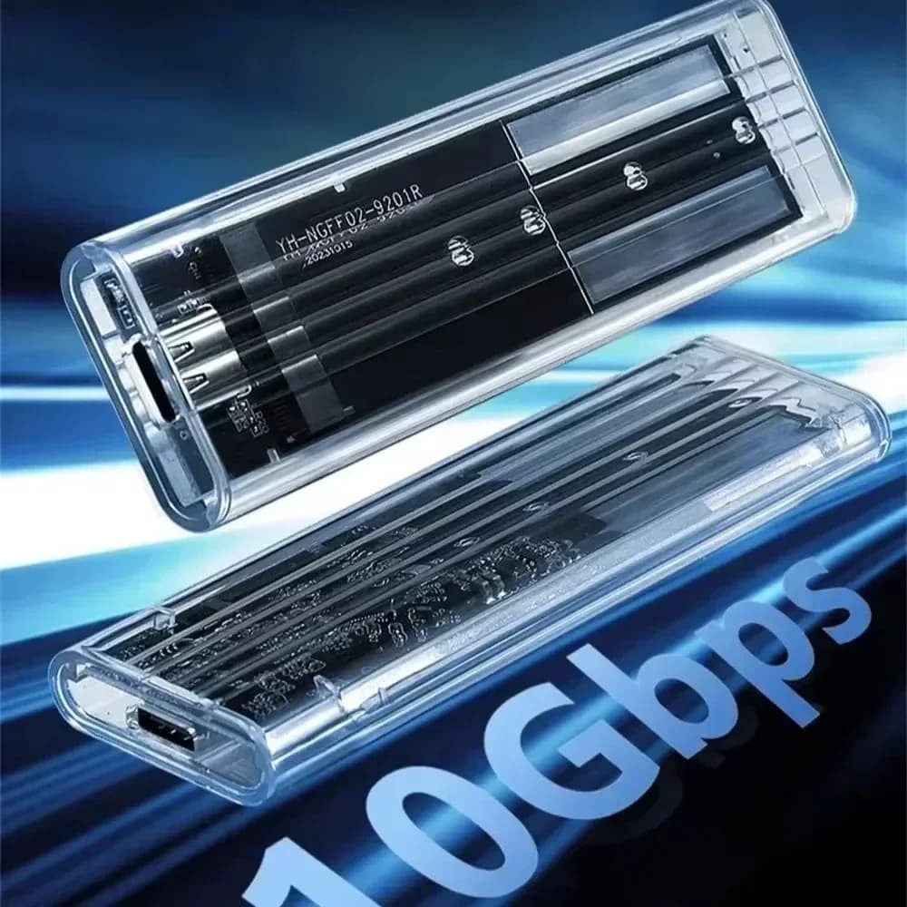 Case M.2 NVME PCIe, custodia per SSD con protocollo NGFF SATA, trasparente, USB Type-C 10Gbps, PCI-E M2, box esterno trasparente per disco rigido.