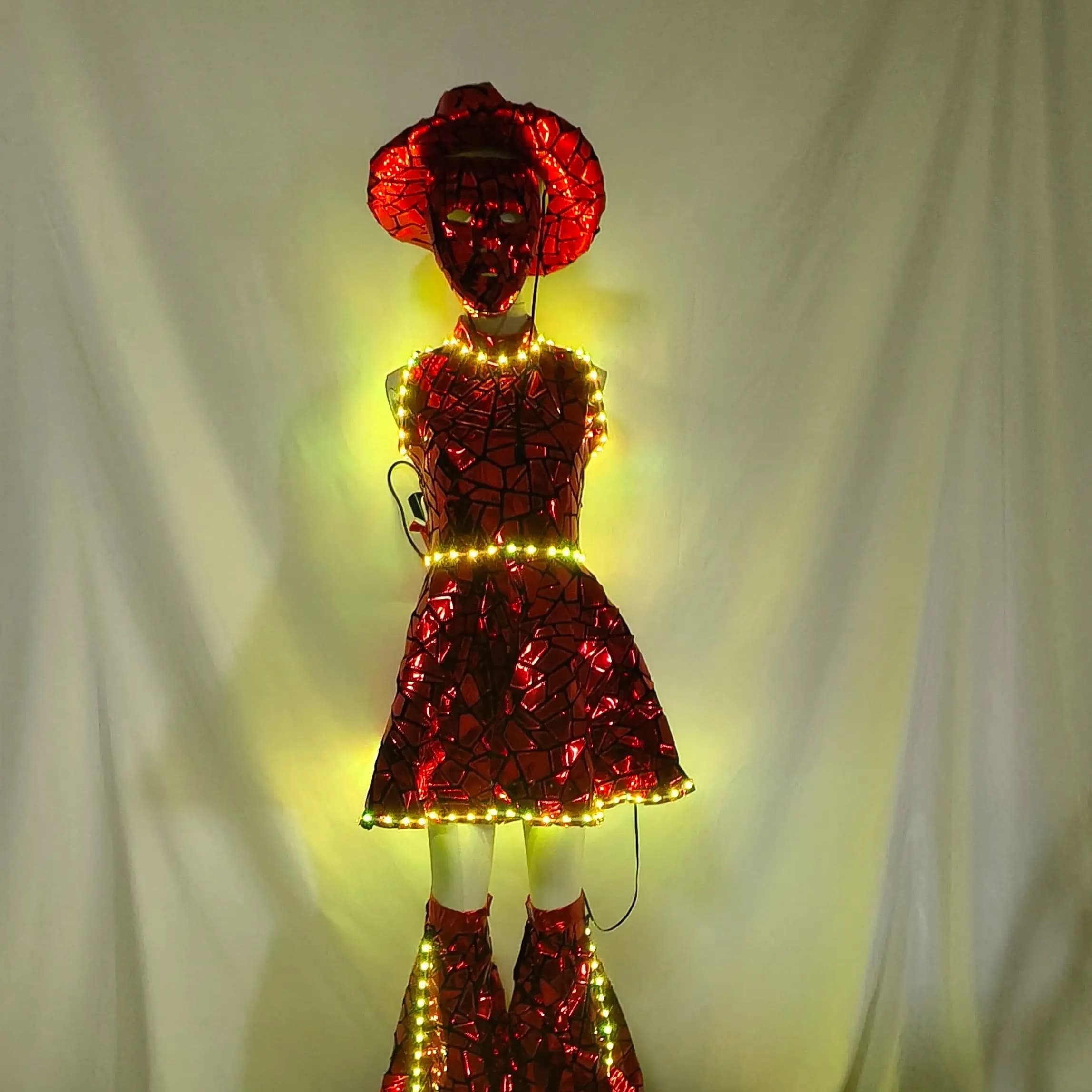 Completo da donna con pantaloni a stiletto e top senza maniche, con LED, glitter e laser, per DJ, ballerine, serate in discoteca e feste di compleanno