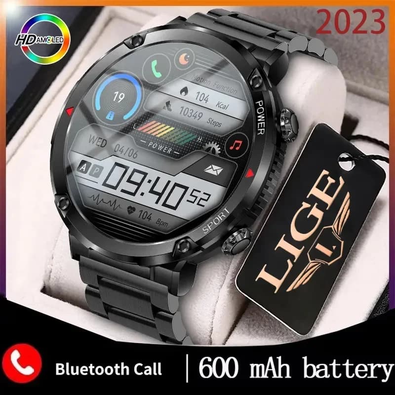 AMOLED HD Screen Men IP68 Smartwatch Waterproof 600 mAh Big Battery Watch for Men Smart Watch Bluetooth Call Sports Bracelet