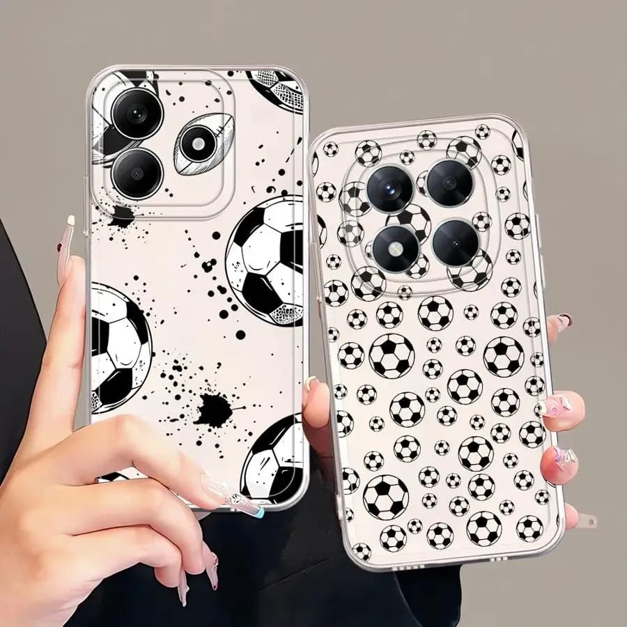 Cover Morbida per Telefono con Stampa Calcio Bianco e Nero per Xiaomi Redmi Note 14 Pro Plus 11 9 10 A4 12S Note 13 11S 13C 14C 10S 12