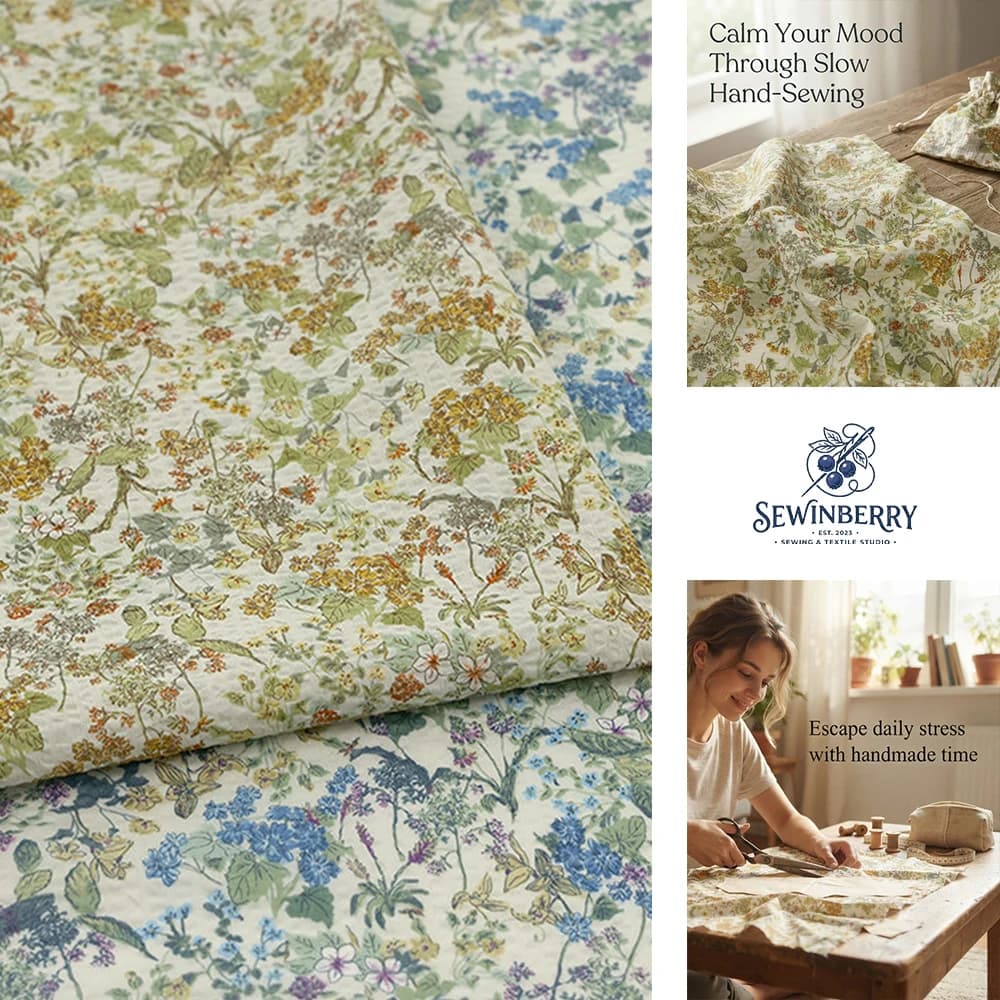 Pastoral Wildflower Floral Crinkled Printed Cotton Fabric Stress-Relief DIY Sewing Material For Dress Blouse Projects