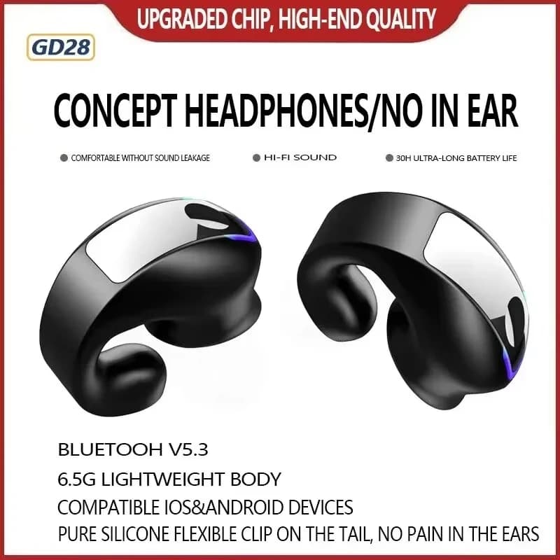Tws Cuffie wireless 5.3 compatibili con Bluetooth Cuffie a conduzione ossea Clip Auricolari a orecchio singolo Auricolari sportivi a conduzione aerea
