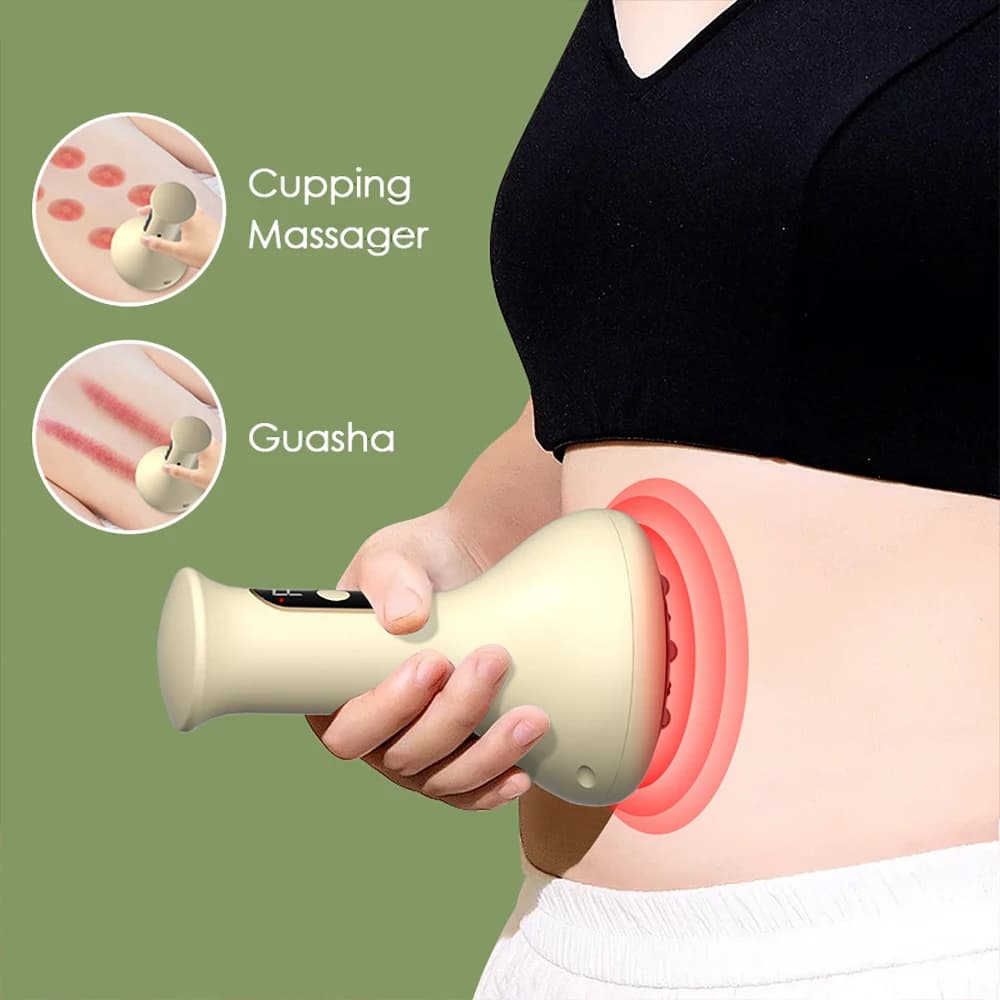 Massaggiatore addominale intelligente senza fili Massaggiatore elettrico cinese Guasha per coppettazione Lattine di aspirazione a pressione negativa sottovuoto con impacco caldo