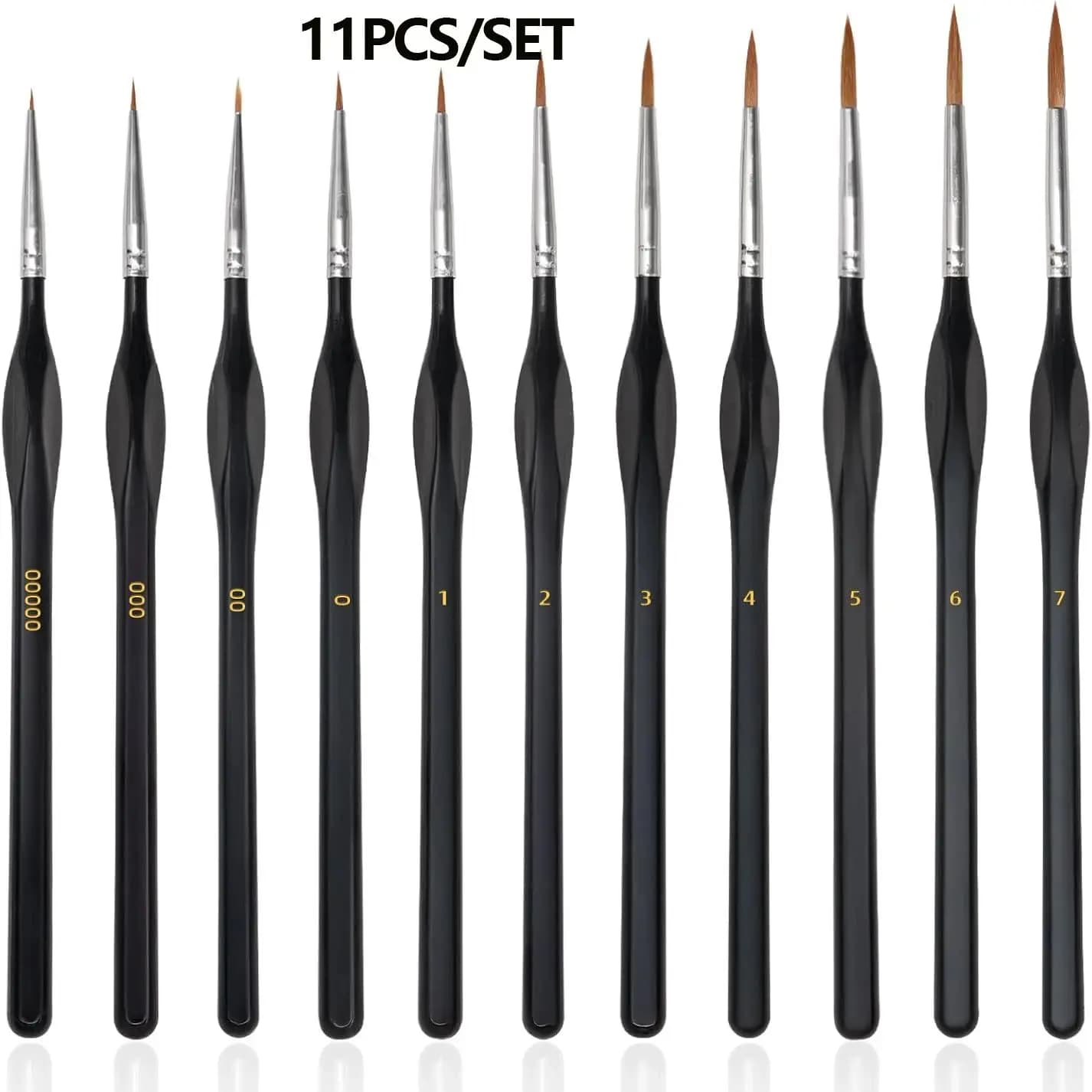 11Pcs/Set Fine Tip Paint Brush Set for Acrylic, Models, Mini Miniature Detail , Nylon Hair Thin Extra Fine Paint Brushes