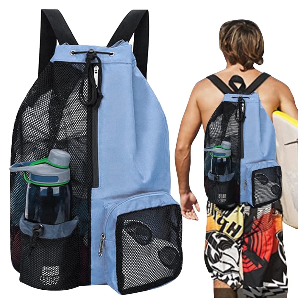 Zaino a rete con coulisse, borsa sportiva leggera, zaino da nuoto impermeabile con tracolla regolabile per scuola, spiaggia e vacanze