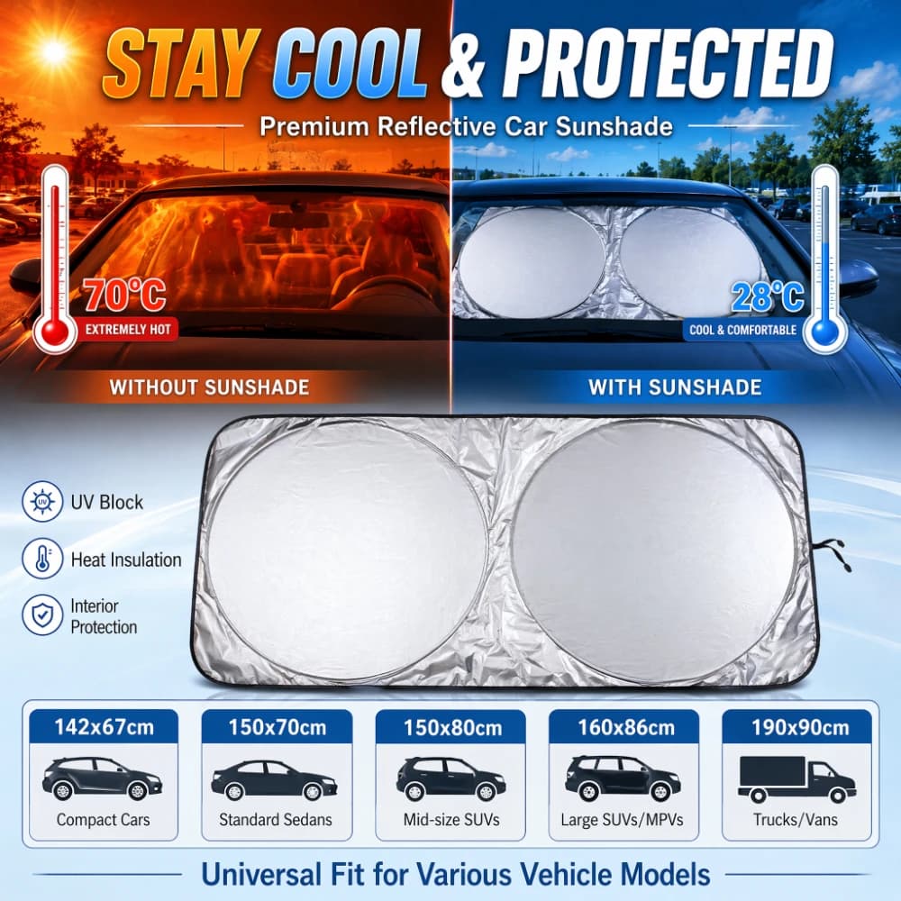 Parasole per Parabrezza Auto, Protezione Anti-UV Pieghevole, Scudo Termico Interno, Accessori Auto