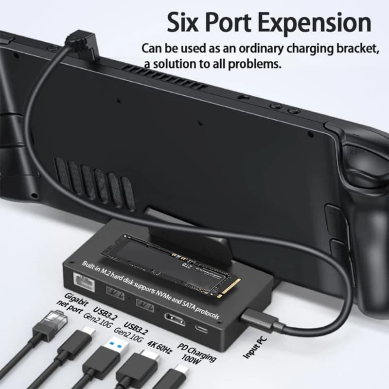 Hub TypeC in lega di alluminio 6-in-1 Docking Station Base Dock SSD 4K @ 60Hz NVMe e SATA-M.2Case per Console Steam Deck
