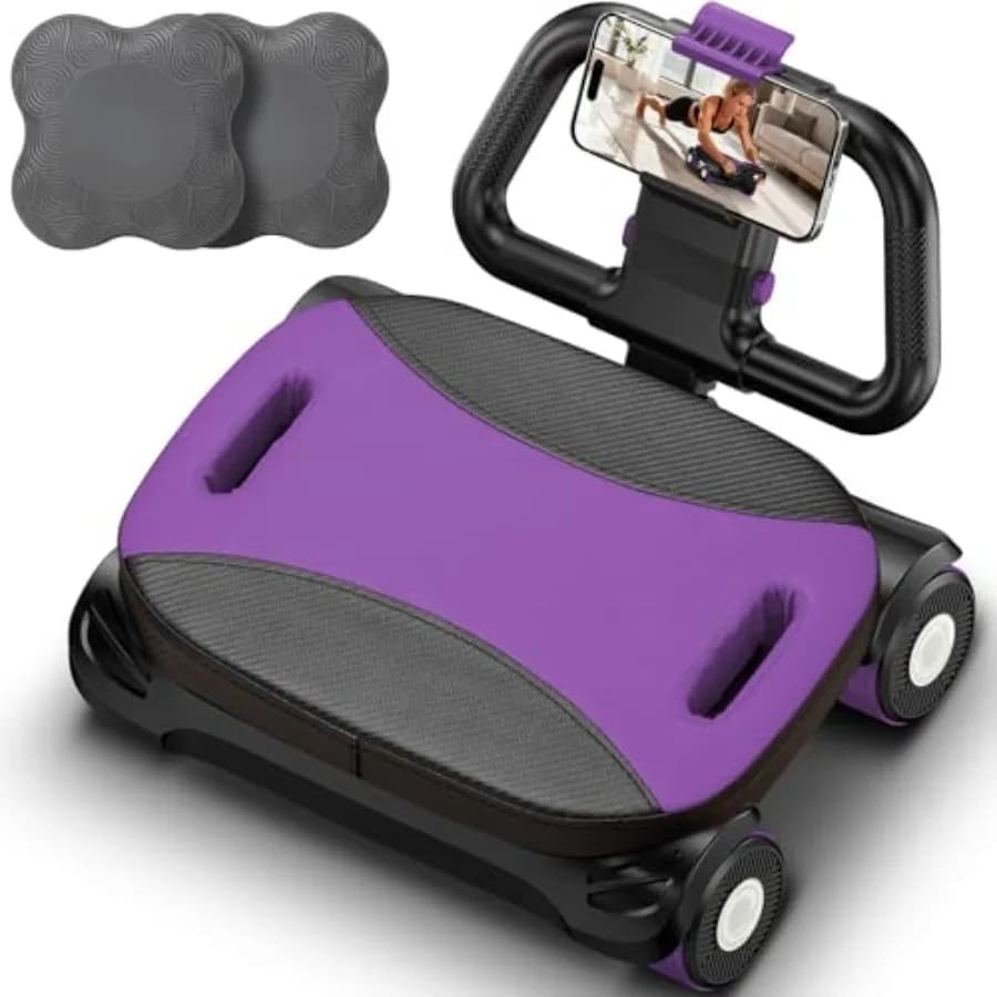 Home/gym abdominal core trainer: 4-wheel elbow-support AB roller wheel in black featuring automatic rebound for fat burning and