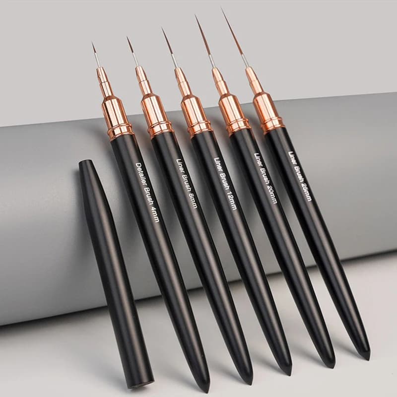 # Set di 5 Pennelli Professionali per Nail Art per Disegni a Strisce e Pittura, Pennelli per Gel e Nail Art per Unghie 7/9/11/15/20mm.