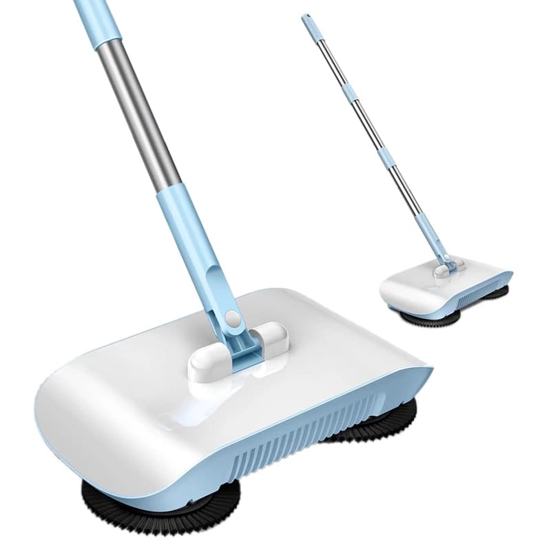 2 in 1 Vacuum Broom High Efficiency Powerful Manual Vacuum Cleaner Hand Push Sweeper Mop Cleaning Machine Pink/Blue with Cloth