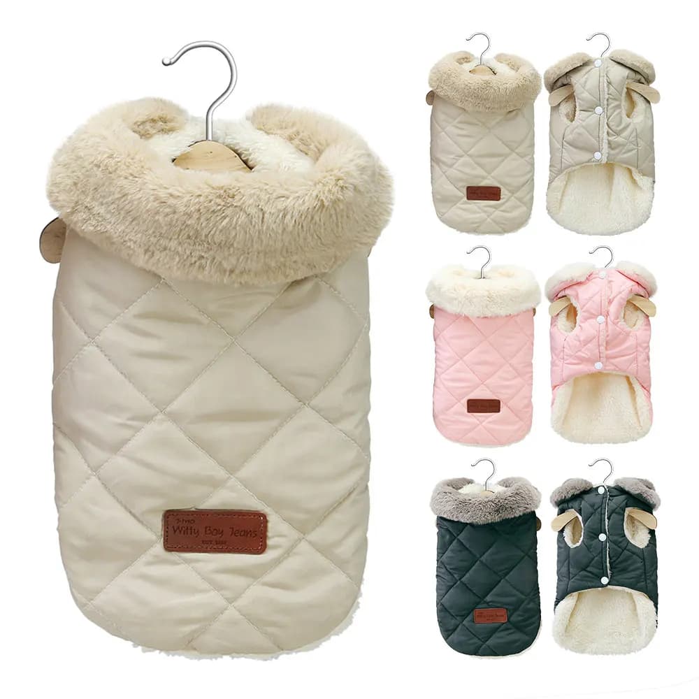 Caldi vestiti per cani e gatti Chihuahua Collo di pelliccia invernale Cani di piccola taglia Cappotto per cuccioli Giacca in cotone spesso per animali domestici Abiti per cani di piccola taglia Carlino