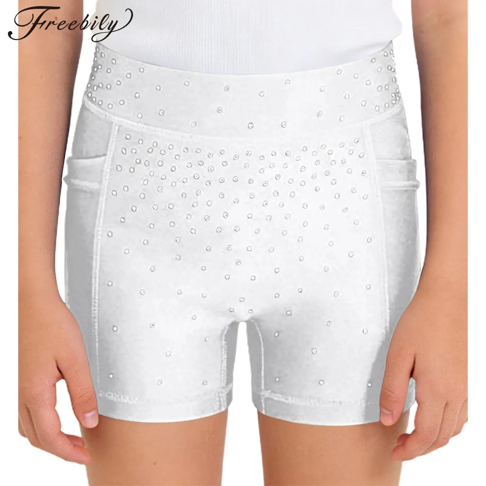 Gymnastics shorts for sports ballet with glossy rhinestones for girls, yoga, cycling, training, fitness, trousers
