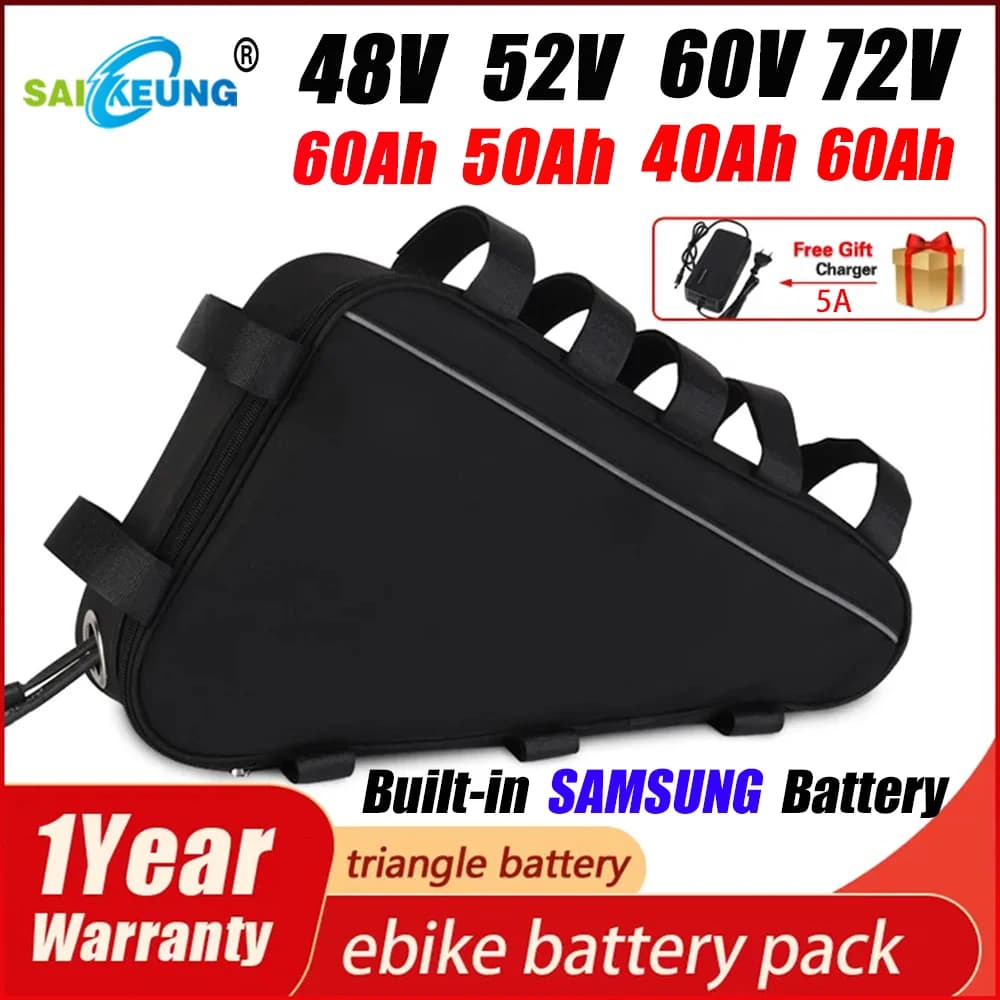 52V 48V 36V 60v 72v Triangle 18650 Cell 20AH 24ah 30AH 35ah 40AH Huge Capacity 3000W 50Ah60ah Ebike Lithium Battery with Charger