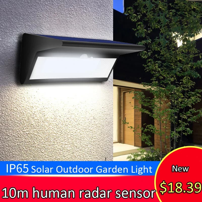 Luci a pannello solare con sensore di movimento Lampada da giardino esterna 46LED 4 modalità di illuminazione per parete di sicurezza Cortile Patio Recinzione Strada 6000K