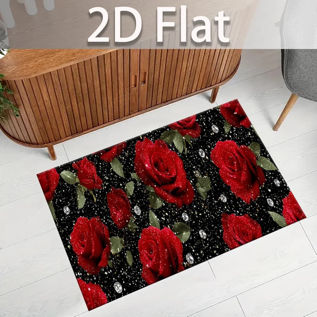 VIKAMA San Valentino Tappeto Crimson Rose Tappeto 2D Tappeto da cucina Zerbino Tappetino di benvenuto Tappeto per camera da letto Tappeto per soggiorno Casa