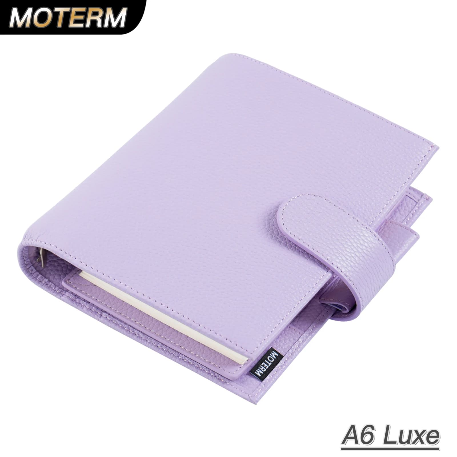 Moterm Luxe 2.0 Agenda ad anelli formato A6 con raccoglitore ad anelli da 30 mm Organizzatore di agenda per notebook in vera pelle di grano di ciottoli