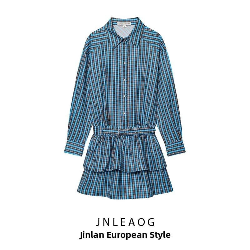 Nuovo Arrivo Primaverile: Abito Corto a Quadri da Donna con Cintura, Stile Stratificato, Alla Moda, Casual, Adatto per il Pendolarismo Urbano, Gonna a Linea A