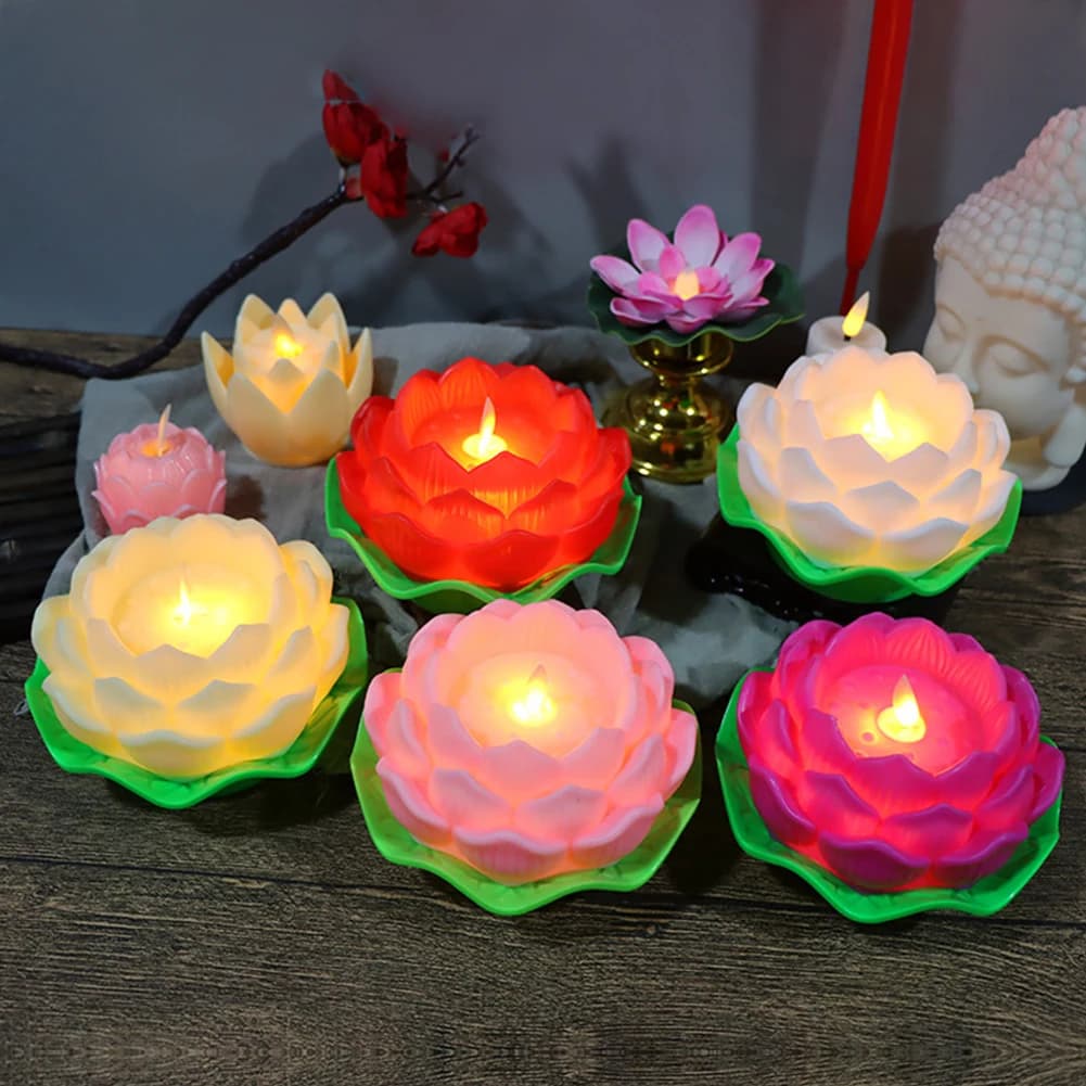 Lampade da tavolo Buddha a batteria con luce notturna a forma di fiore di loto Candela elettronica a LED creativa di loto romantico per decorazioni per la casa di Buddha